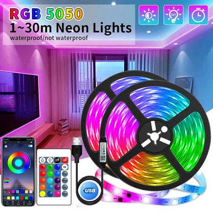 USB LED רצועת אורות APP בקרת צבע שינוי 5050 RGB LED אור קלטת מנורה גמישה לקישוט חדר טלוויזיה דיודה תאורה אחורית