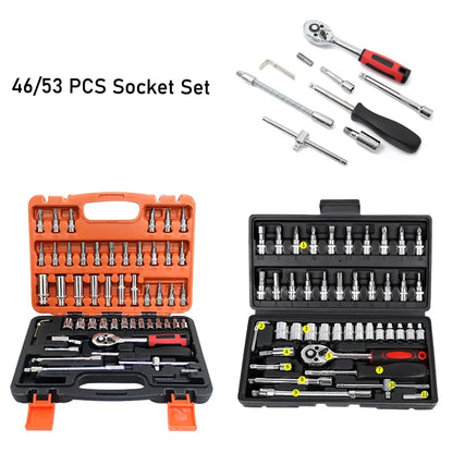 NEW Car Repair Tool Kit 46/53 Piece/Set 1/4-Inch Socket Set Car Repair Tool Ratchet Torque Wrench Combo Auto Repairing Tool Set