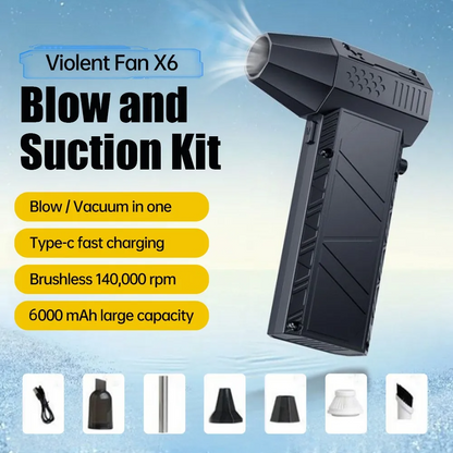 X6 Violent Fan 140000RPM Powerful Air Blower Vacuum Dust Cleaner Type-C Charging Strong Winds 53m/s Brushless Turbo Jet Blower