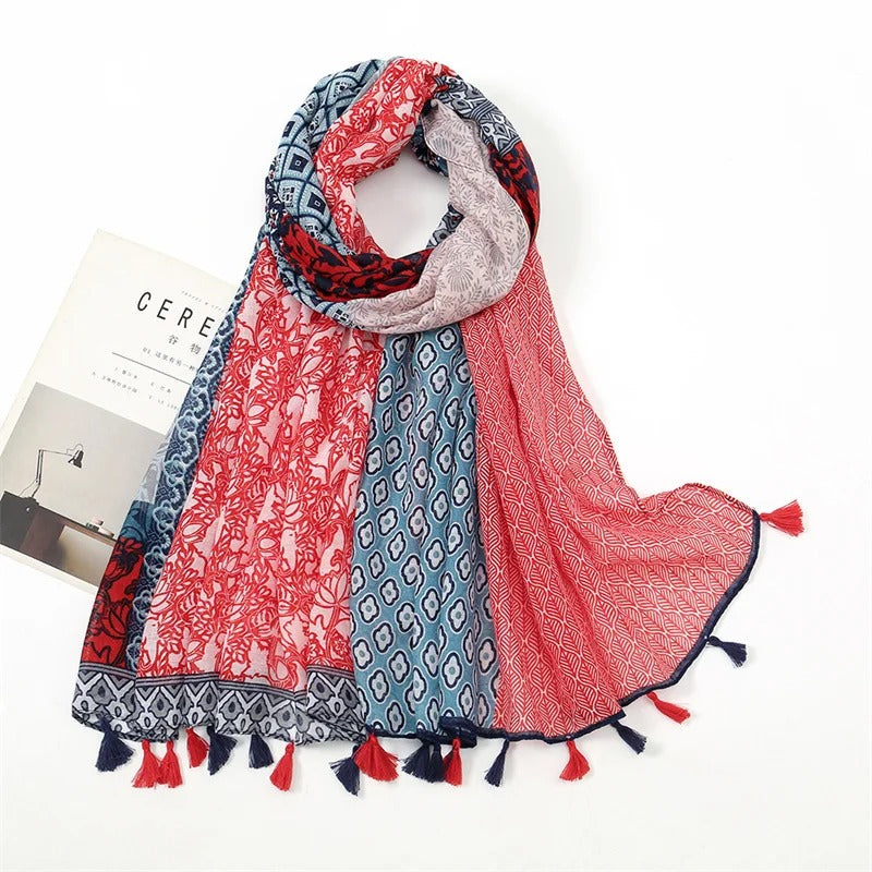 Fashion Spring Summer Thin Viscose Shawl Scarf for Women Lovely Floral Design Neckerchief Pashminas Wrap Muslim Echarpe 180*90Cm