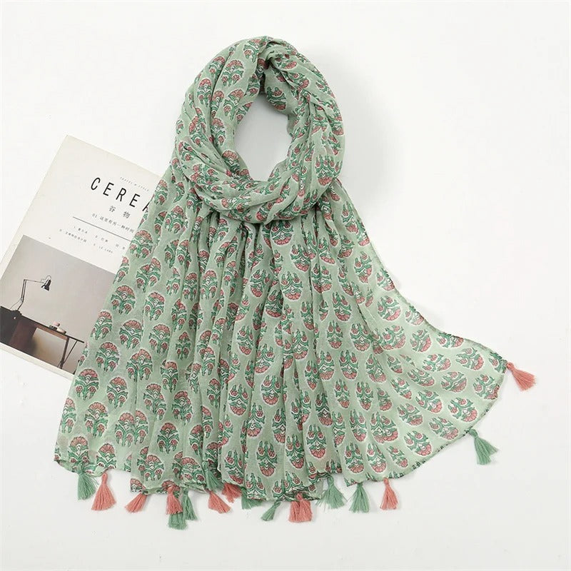 Fashion Spring Summer Thin Viscose Shawl Scarf for Women Lovely Floral Design Neckerchief Pashminas Wrap Muslim Echarpe 180*90Cm