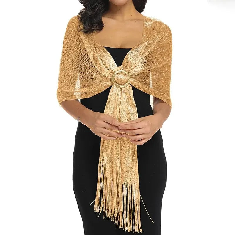 Gold Thread Tassel Scarf Shawl For Women Luxury Glitter Silver Scarves Ladies' Fashionable Simple Party Shawls 160*50cm