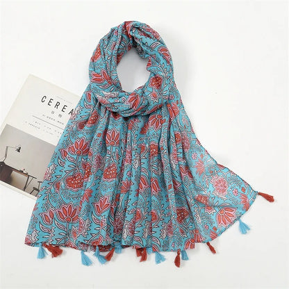 Fashion Spring Summer Thin Viscose Shawl Scarf for Women Lovely Floral Design Neckerchief Pashminas Wrap Muslim Echarpe 180*90Cm