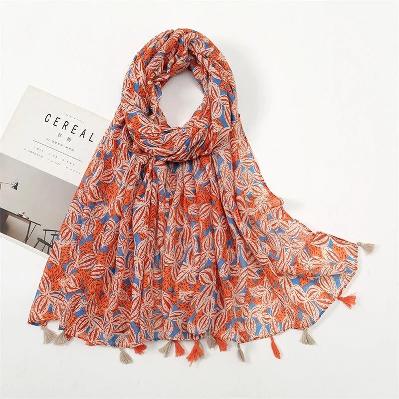 Fashion Spring Summer Thin Viscose Shawl Scarf for Women Lovely Floral Design Neckerchief Pashminas Wrap Muslim Echarpe 180*90Cm