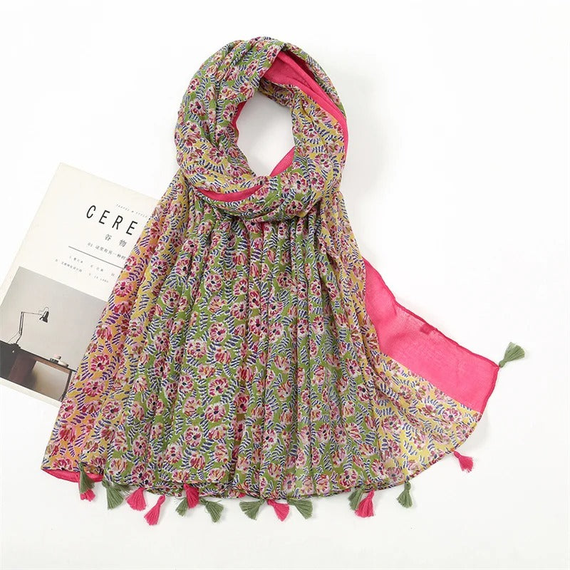 Fashion Spring Summer Thin Viscose Shawl Scarf for Women Lovely Floral Design Neckerchief Pashminas Wrap Muslim Echarpe 180*90Cm