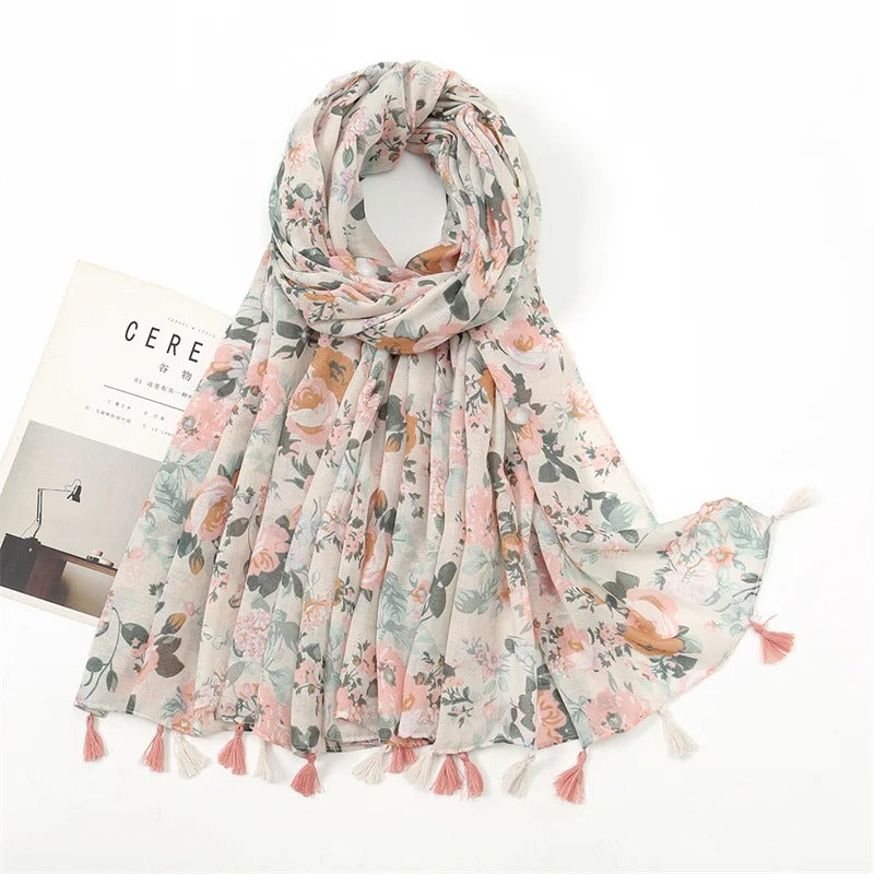 Fashion Spring Summer Thin Viscose Shawl Scarf for Women Lovely Floral Design Neckerchief Pashminas Wrap Muslim Echarpe 180*90Cm