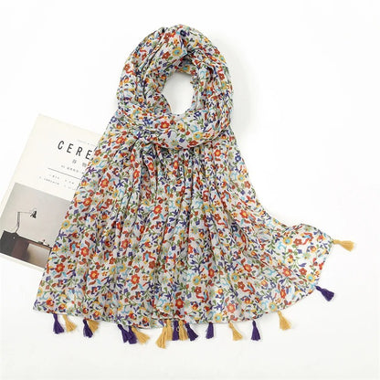 Fashion Spring Summer Thin Viscose Shawl Scarf for Women Lovely Floral Design Neckerchief Pashminas Wrap Muslim Echarpe 180*90Cm