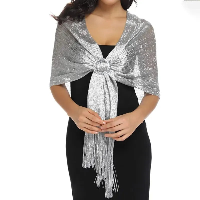 Gold Thread Tassel Scarf Shawl For Women Luxury Glitter Silver Scarves Ladies' Fashionable Simple Party Shawls 160*50cm