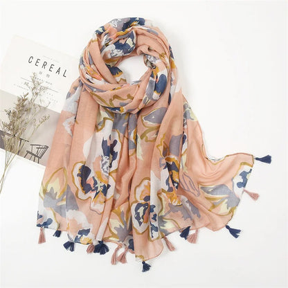 Fashion Spring Summer Thin Viscose Shawl Scarf for Women Lovely Floral Design Neckerchief Pashminas Wrap Muslim Echarpe 180*90Cm