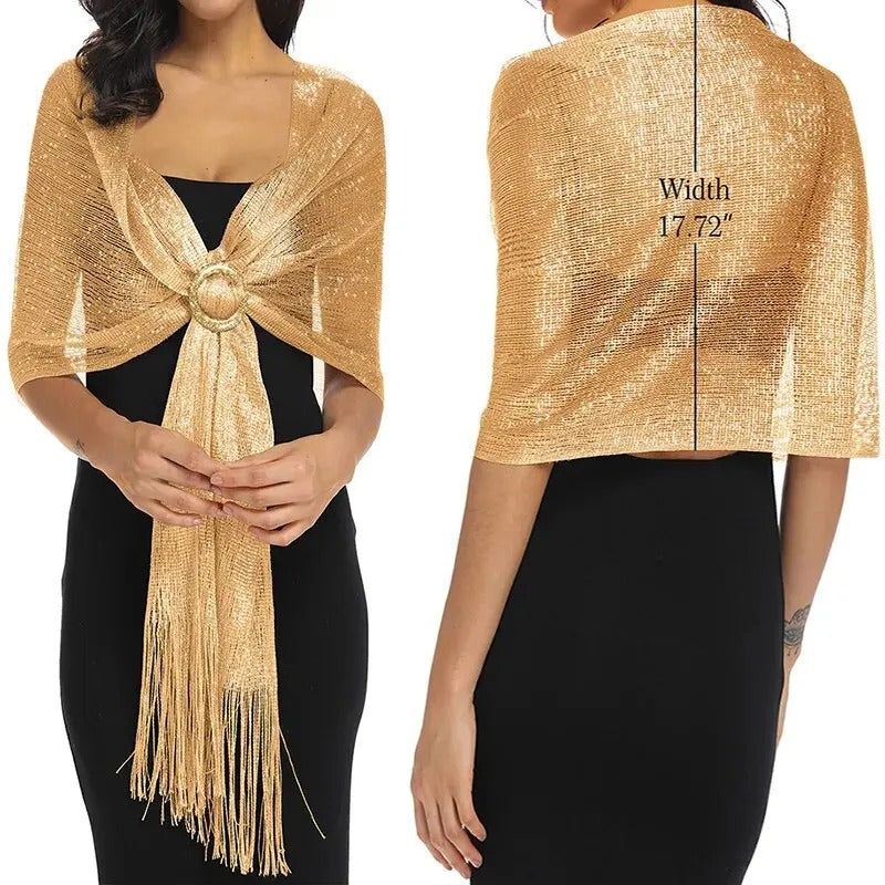 Gold Thread Tassel Scarf Shawl For Women Luxury Glitter Silver Scarves Ladies' Fashionable Simple Party Shawls 160*50cm