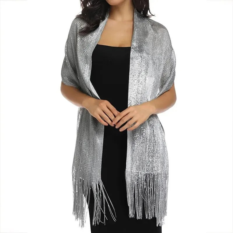 Gold Thread Tassel Scarf Shawl For Women Luxury Glitter Silver Scarves Ladies' Fashionable Simple Party Shawls 160*50cm