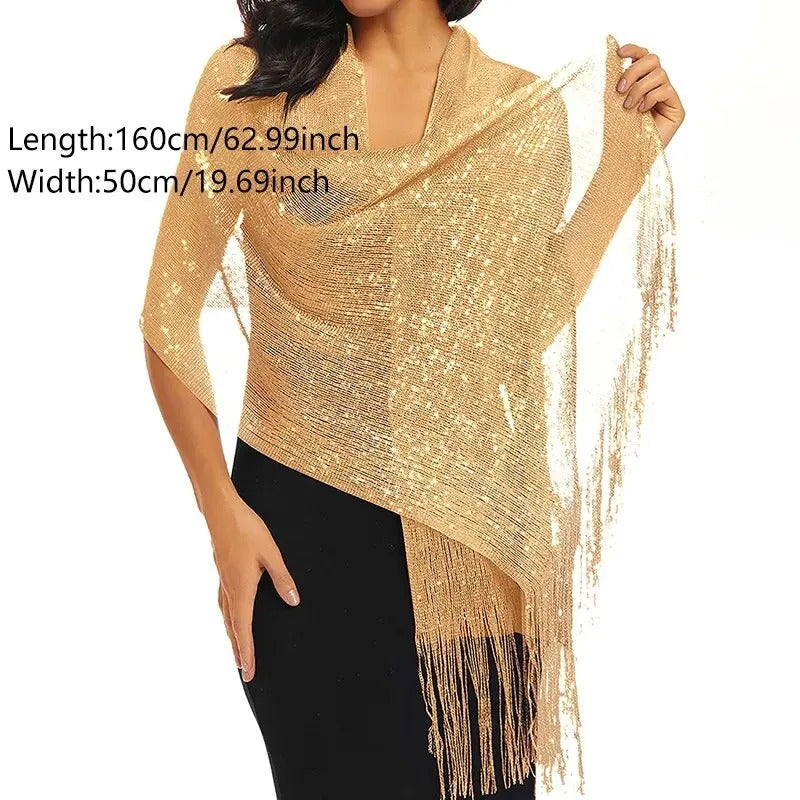 Gold Thread Tassel Scarf Shawl For Women Luxury Glitter Silver Scarves Ladies' Fashionable Simple Party Shawls 160*50cm