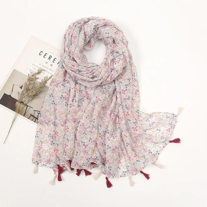 Fashion Spring Summer Thin Viscose Shawl Scarf for Women Lovely Floral Design Neckerchief Pashminas Wrap Muslim Echarpe 180*90Cm