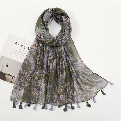 Fashion Spring Summer Thin Viscose Shawl Scarf for Women Lovely Floral Design Neckerchief Pashminas Wrap Muslim Echarpe 180*90Cm