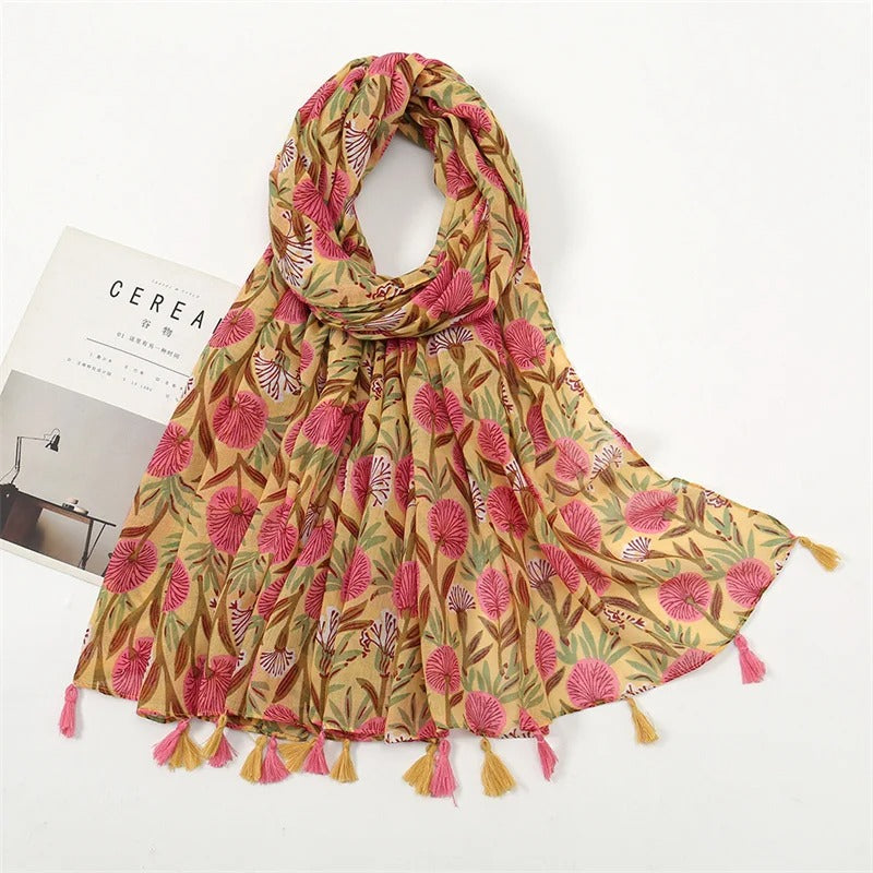 Fashion Spring Summer Thin Viscose Shawl Scarf for Women Lovely Floral Design Neckerchief Pashminas Wrap Muslim Echarpe 180*90Cm