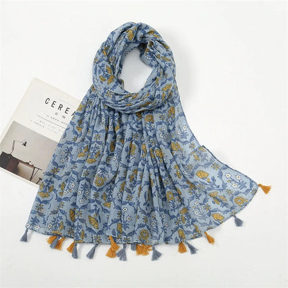 Fashion Spring Summer Thin Viscose Shawl Scarf for Women Lovely Floral Design Neckerchief Pashminas Wrap Muslim Echarpe 180*90Cm