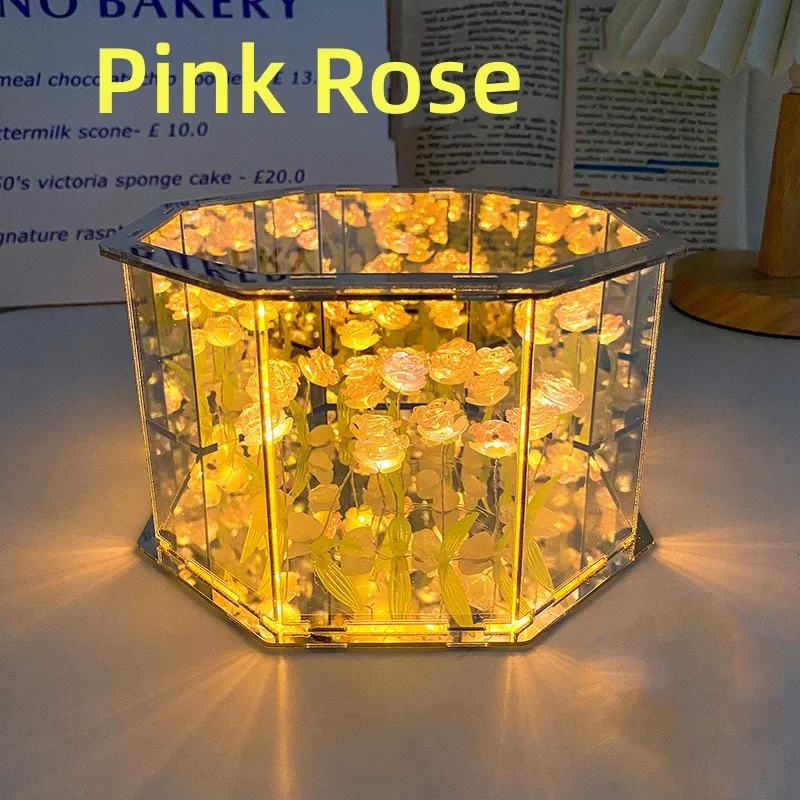 DIY Flowers Mirror Cube Lamp